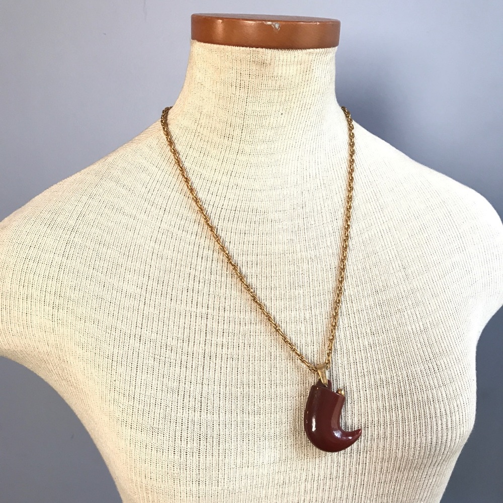 Vintage Horn Necklace Gold Funky